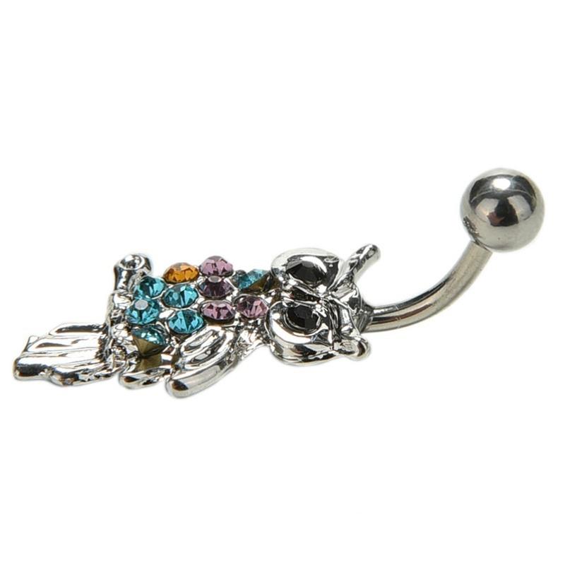 Strass-Eule Hängende Kugel Barbell Stange Bauchnabel Bauchnabelring Körperpiercing