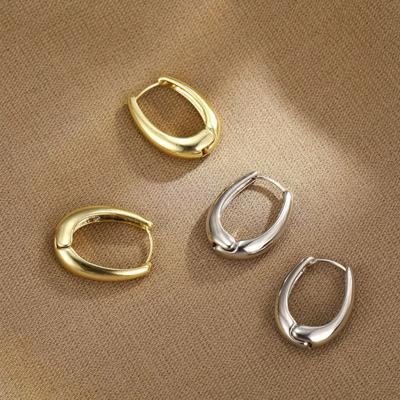 1 Pair Huggie Earrings Retro Geometric Solid Color Anti-allergy Electroplated Lightweight Stainless Ear Decoration Jewelry Commute Ear Hooks