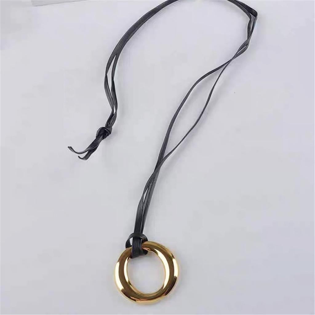 Tooxika Simple Light Luxury Design O-ring Pendant Necklace Leather Cord Adjustable Long Jumper Chain Women