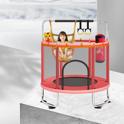 Cama Elástica para Niños Interior Exterior Pequeña Trampolín Fitness Juguete con Red de Seguridad Aro de Baloncesto Anillas Gimnásticas Columpio para Niños y Niñas