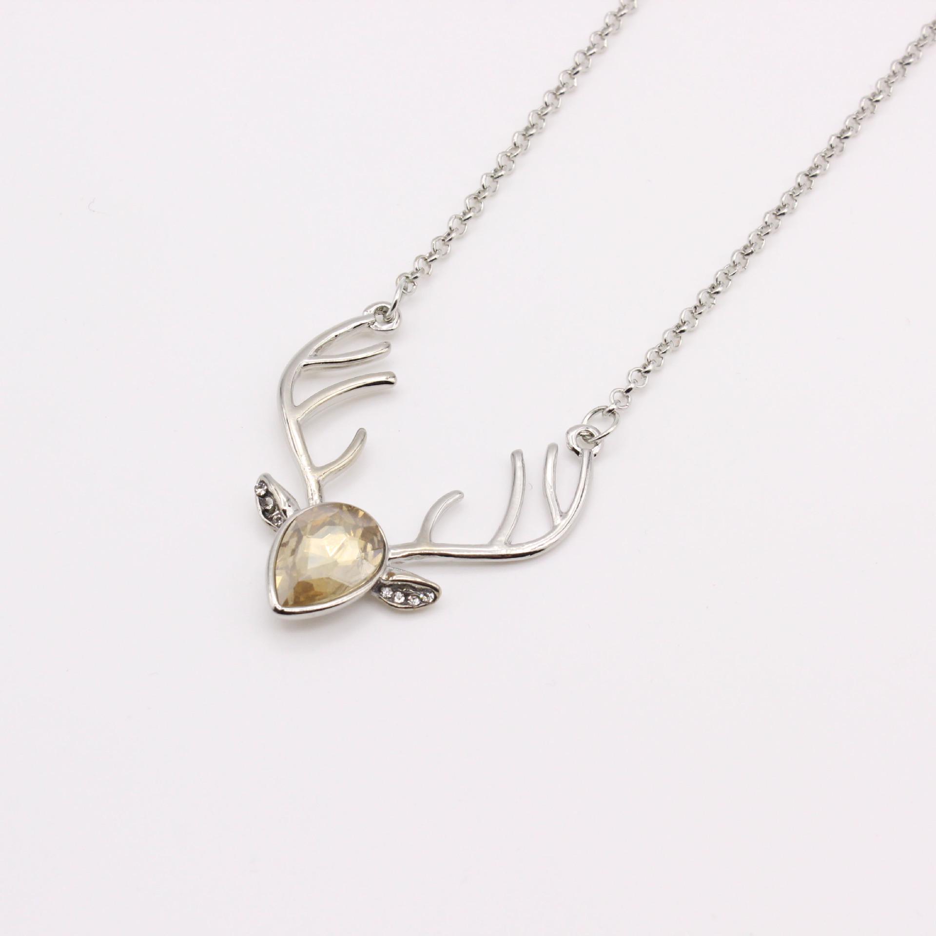 Korean Style Crystal Deer Head Necklace & Clavicle Sweater Chain for Women