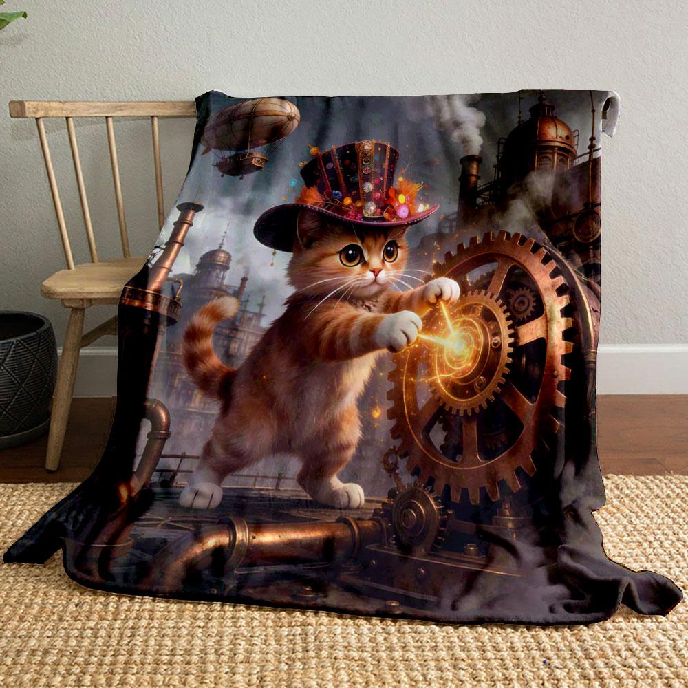 Multi-Sizes Cute Tabby Cat Print Blanket Flannel Soft Comfort Home Travel Blanket Kids Warm Blanket Picnic Luxury Gifts