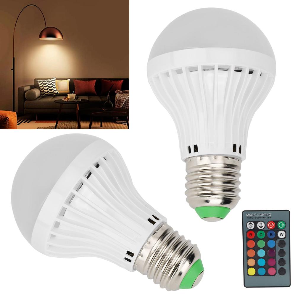 2Pcs E27 3W RGB Bulb Lamp Color Changing Bulb Light Home Lighting with Remote Control 85V‑265V