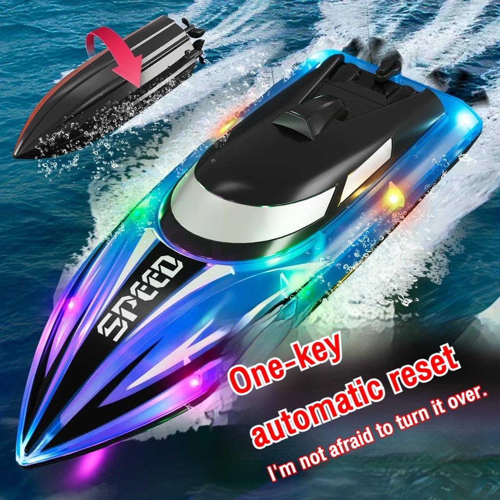 Rc Boat with Colorful Led Light Electric High-Speed Toy Waterproof Racing Remote Control Speedboat Competitive Toy Boy Kids Gift