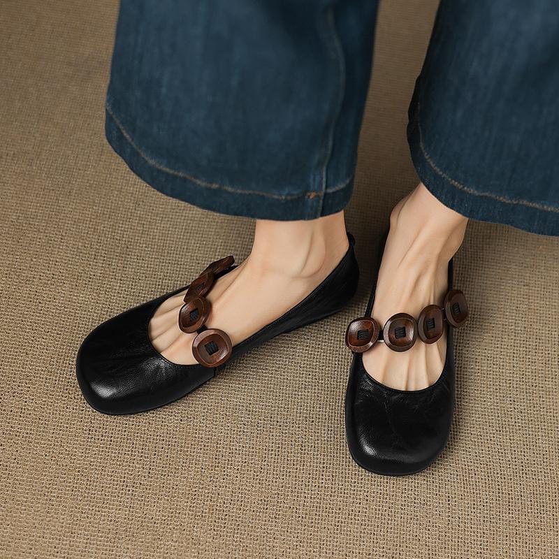 Mode Damen neue Leder Schafsleder runde Zehenpartie lockere Schnalle mit bequemem niedrigem Absatz Mary Jane Schuhe Mode Einzelne Schuhe