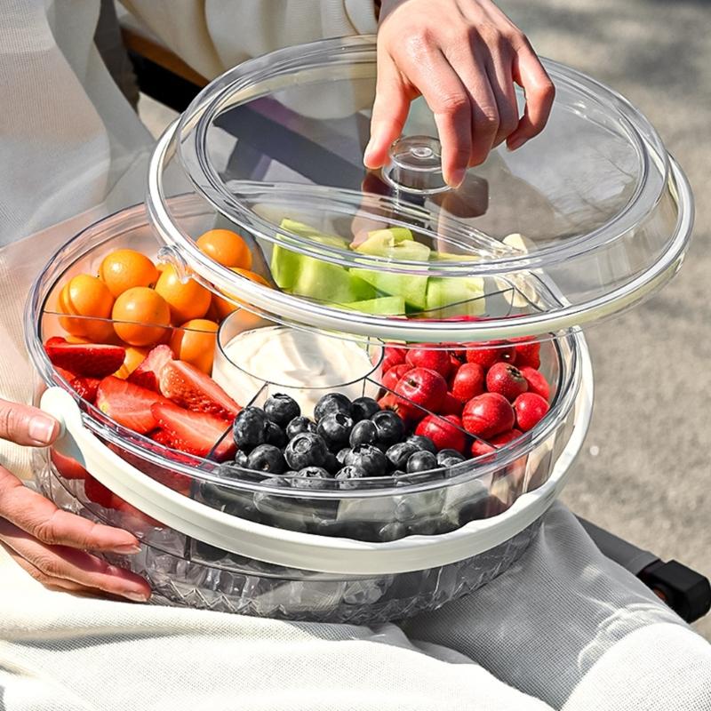 Multiurpose Chilled Serving Tray With Removable Lid Divided Compartments And Central Dip Bowl For Entertaining Gatherings