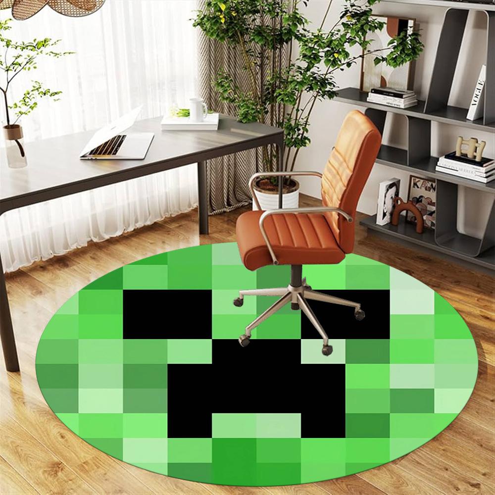 1pc My World Pixel Game, Creeper Round Chair Mat Area Rug - Non-Slip, Floor Mat for Office, Bedroom, Home Decor Christmas Gift P0811087