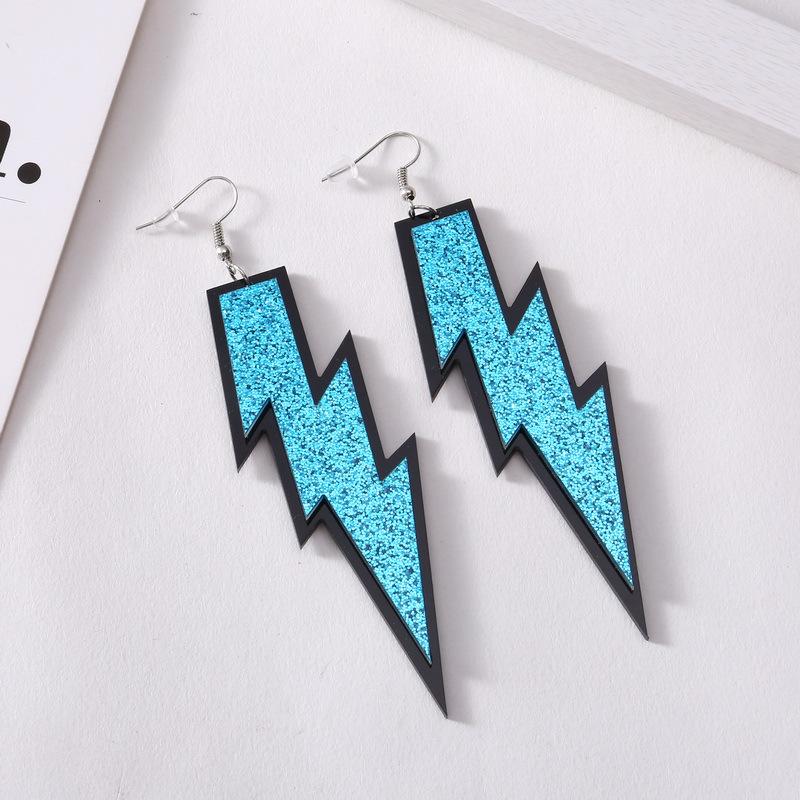 Statement Shiny Glitter Lightning Acrylic Drop Earrings For Women Punk Long Pendant Dangle Earrings Fashion Jewelry Accessories
