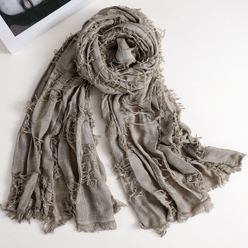 Solid Color Women Scarf Warm Neck Warmer Casual Cotton Linen Neckerchie  College