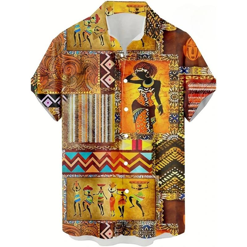 Camisas Havaianas para Homens T-shirt Casual de Manga Curta com Estampa Paisley 3D Gola Lapela Botões Tops Masculinos Verão Oversized Boêmio Camisetas Masculinas