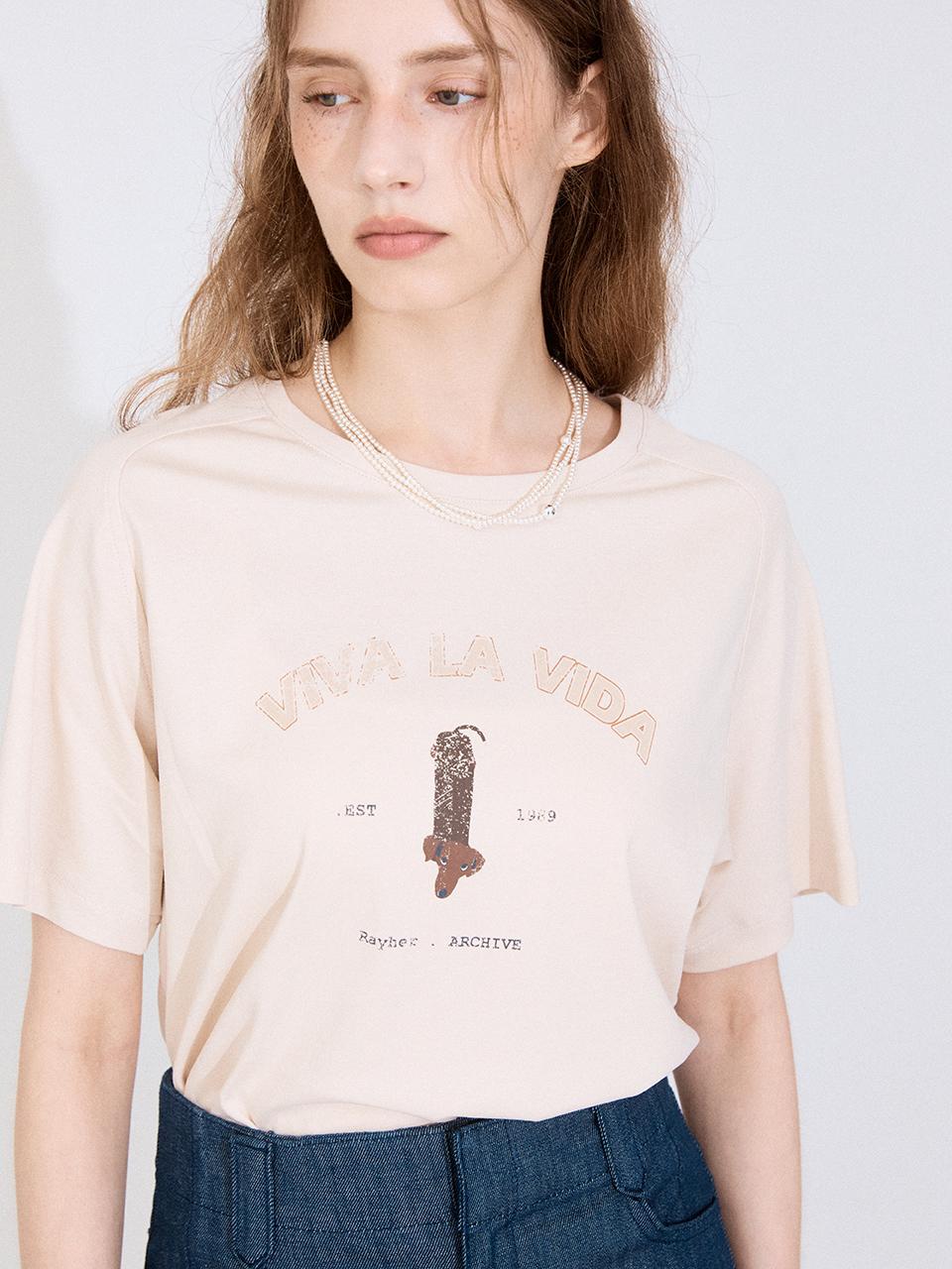 Rayher Viva La Vida Dachshund Short Sleeve T [L/Beige]