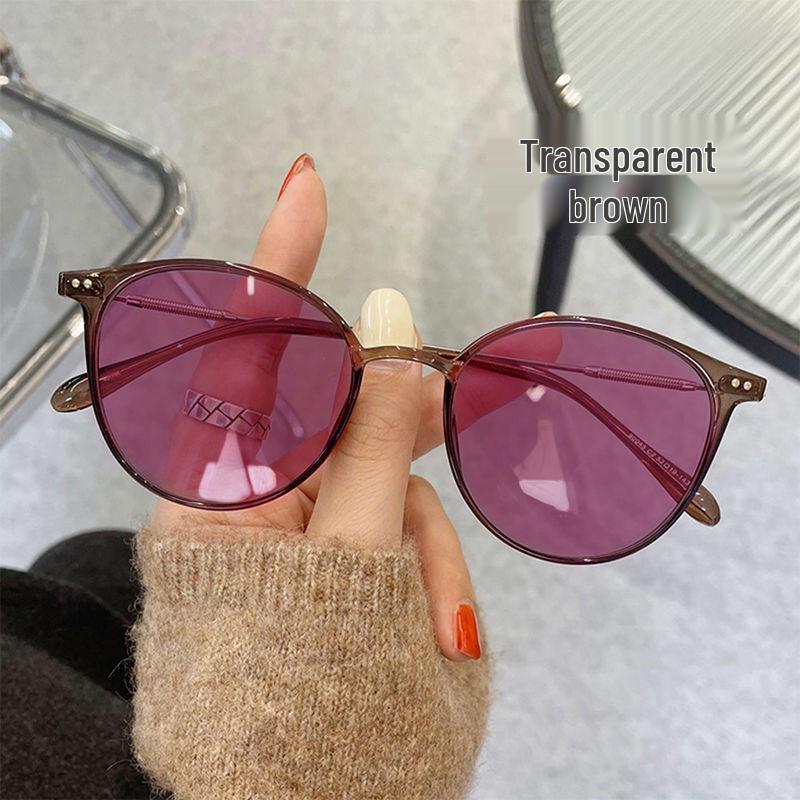 Korean Style Women's Color-Changing Myopia Glasses with Prescription, Anti-Blue Light, Tea-Colored Frames