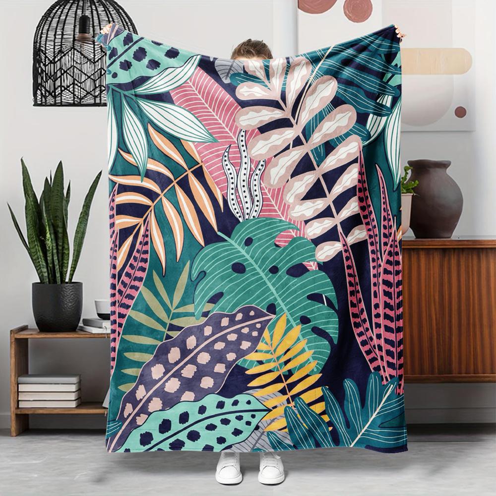 

Tropical Leaves Flannel Throw Blanket – Vibrant Botanical Design, Soft Cozy Fleece for Couch, Bed, Office & Travel 100x150cm