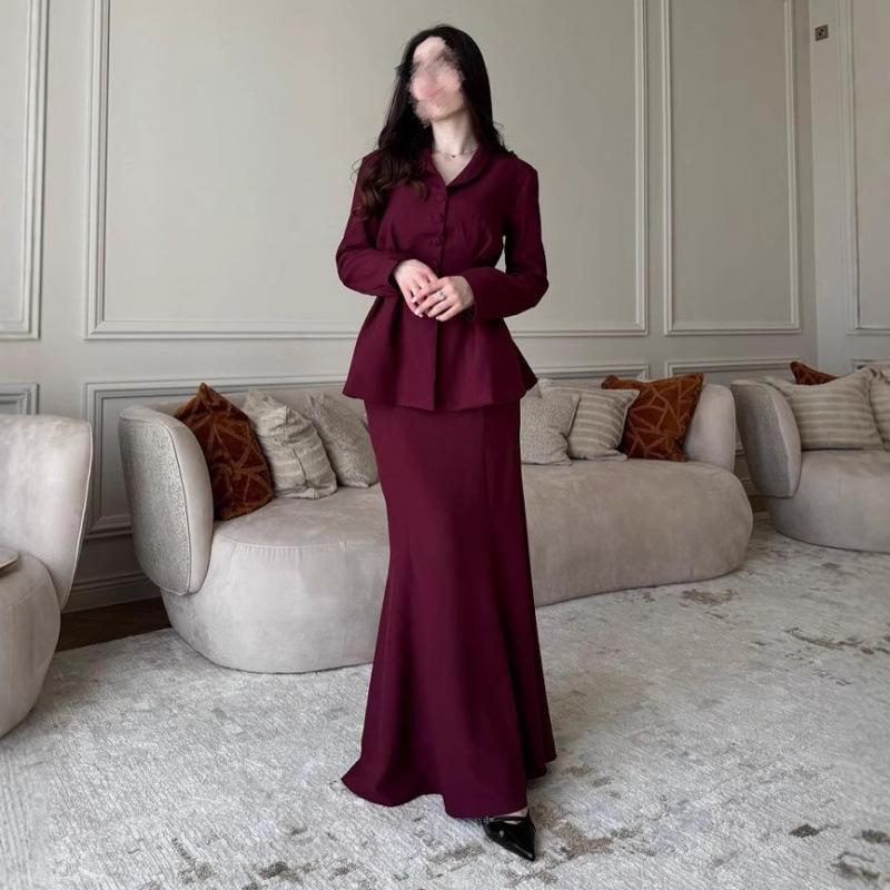 European and American cross-border 2005 autumn suit elegant women's slim fit fashion versatile matching exquisite top fishtail skirt