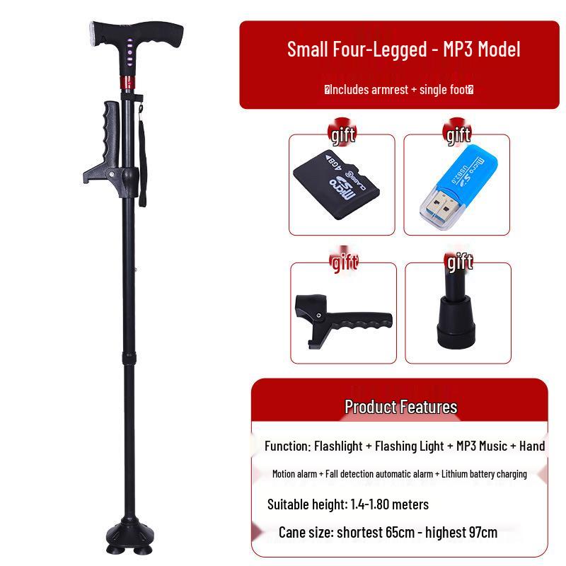 Smart Multi-functional Walking Stick with Light & Alarm - Four-legged, Telescopic, Non-slip Cane for Seniors