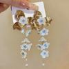 Silver Needle Pearl Flower Tassel Stud Earrings - Elegant High-end Fashion Accessories for Women