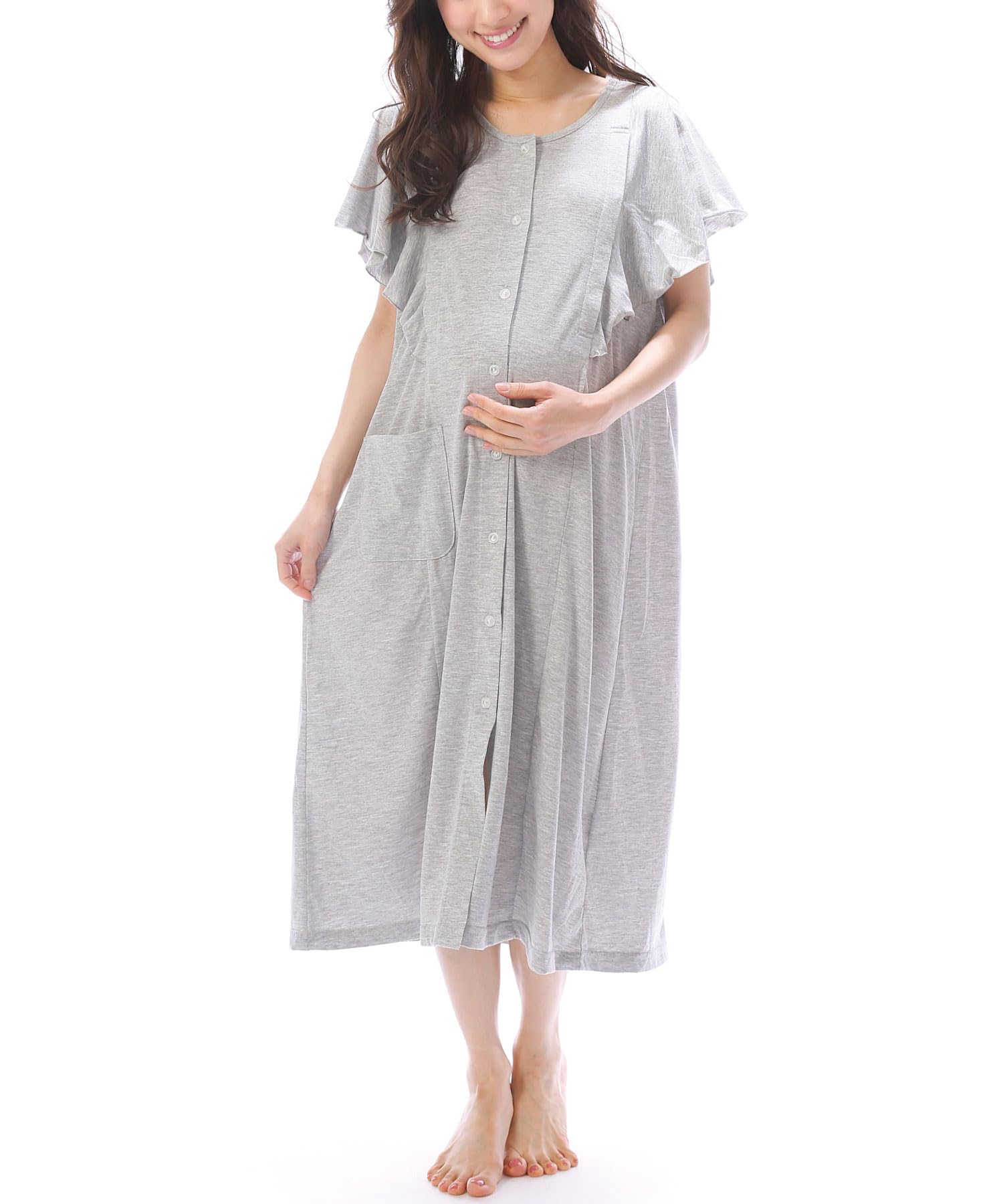 

Платье для беременных Nishiki с коротким расклешенным рукавом спереди трикотажное из смесового хлопка для кормления Размер Пижама, Летнее, Рукав, Отверстие,