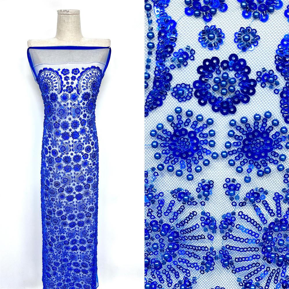 African Tulle Lace Fabric 2026 French Sequins Fabric Sewing Embroidery With Beads Lace Tulle Mesh Nigeria Dress 5 Yards Sewing