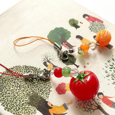 Fruit Pendant Keyring Handmade Tomato and Orange Charm Phone Chain Stylish Keychain Fashionable Cellphone Charm Jewelry
