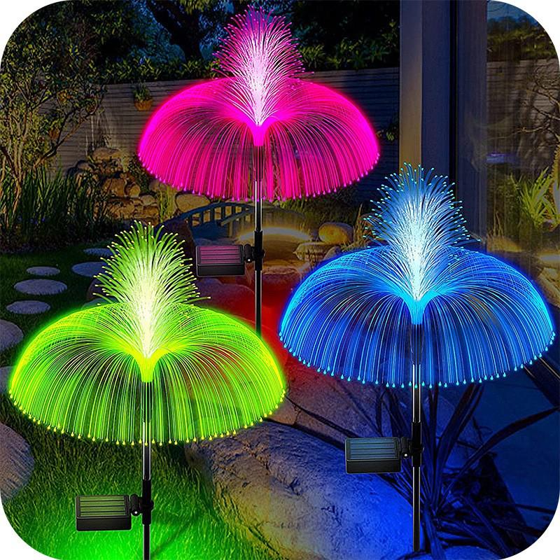 Solar LED Fiber Optic Jellyfish Lamp - Seven-Color Outdoor Double-Layer Courtyard Light