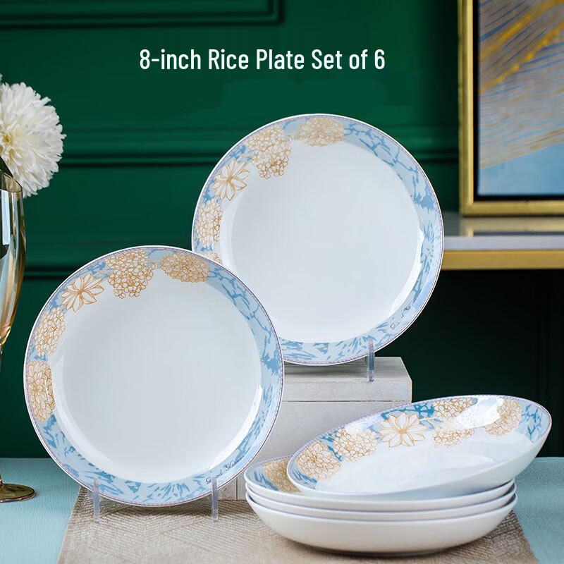Nordic Ceramic Dinnerware Set 8 Inch Deep Plate, Set of 6