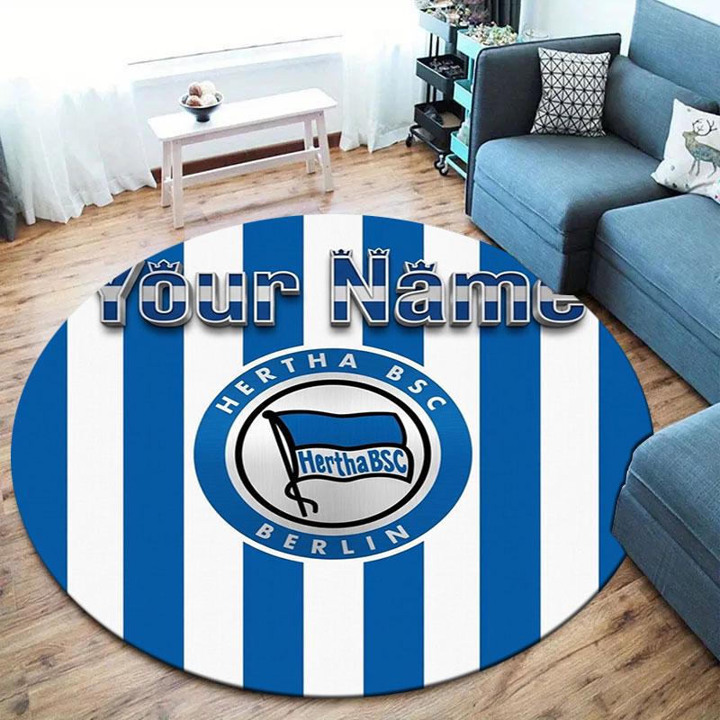 Hertha BSC Custom Name Round Area Rug,Carpet Rug for Living Room Bedroom Sofa Playroom Decor,Non-slip Floor Mat