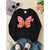 Girls' Soft Crewneck Sweatshirt, Pink Orange Butterfly Print Pattern with Cute Creative Print, Casual All-Match for Fall Winter, Ideal Holiday Present