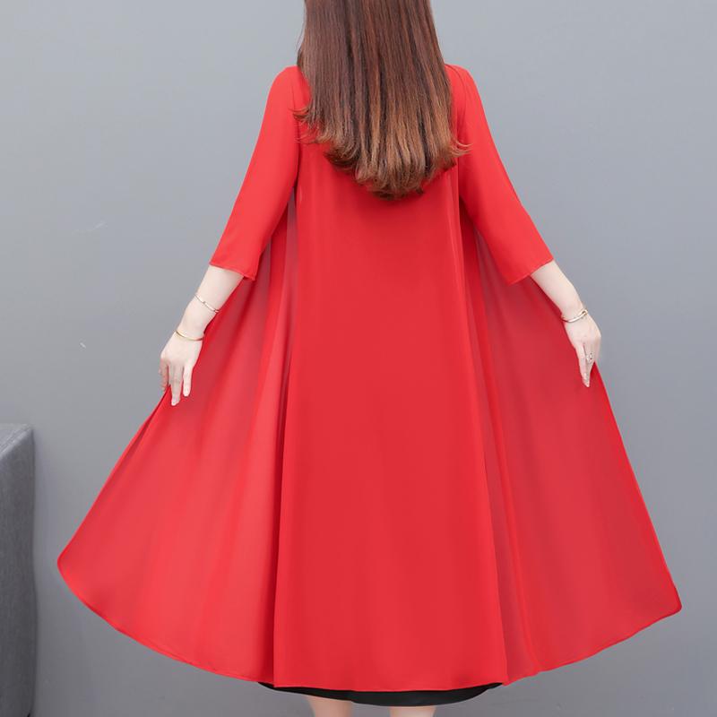 Manteau d'été en mousseline de soie pour femme, élégant, fin, décontracté, grande taille, Poncho Long d'été