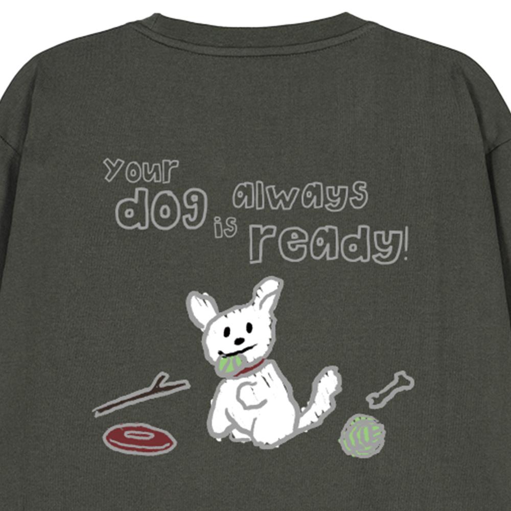 ASTRAL PROJECTION Doodle Puppy Oversized Long Sleeve T-Shirt_Khaki