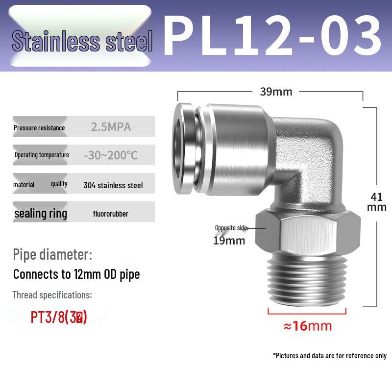 Zhuo Ji 304 Stainless Steel Pneumatic Quick Connect Fittings - PL8-02/4-M5/6-01/10-03 Thread