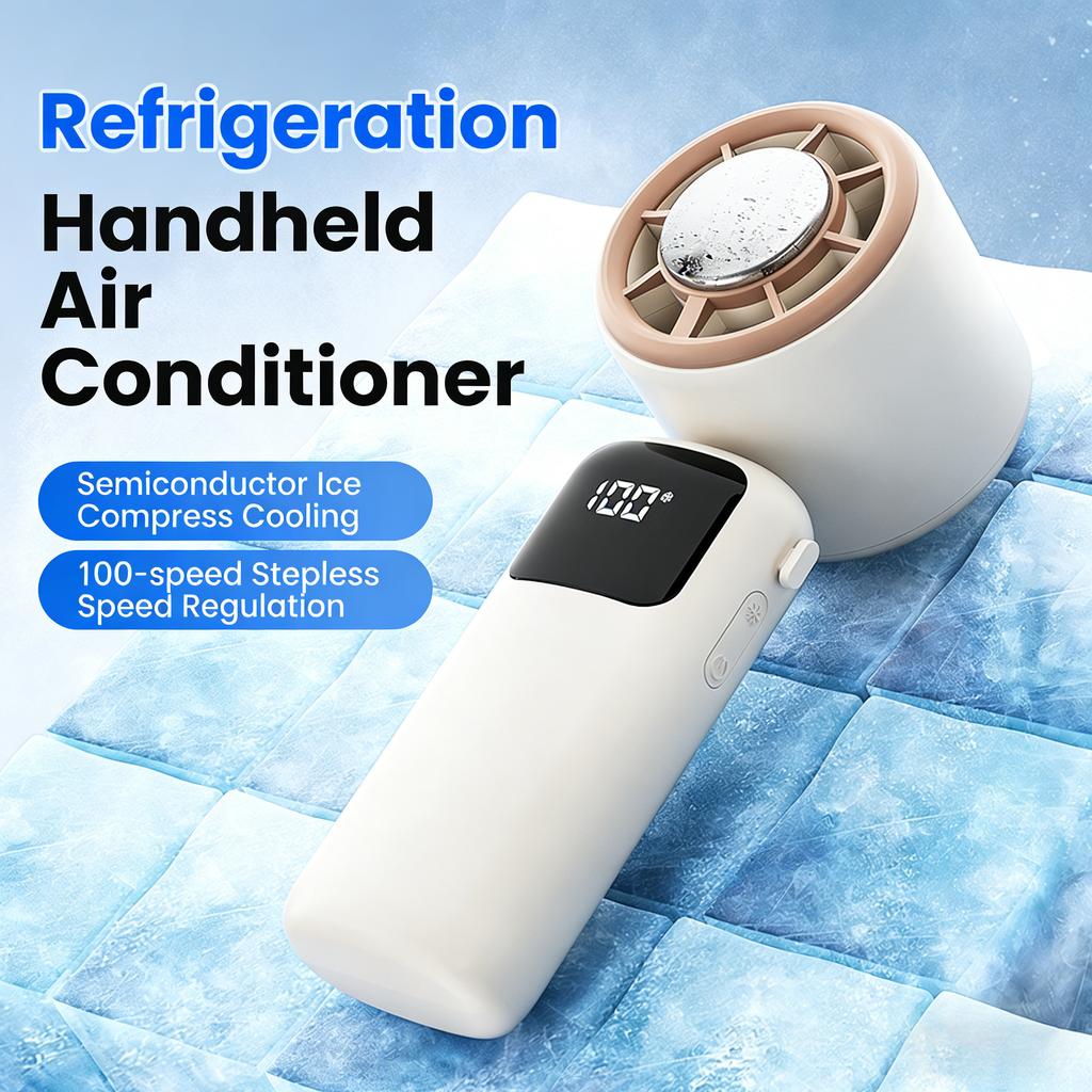 16°C Icy Cold Portable Handheld Fan Foldable Neck Hanging Fan 100 Speeds Rechargeable Mini Fan with Digital Display