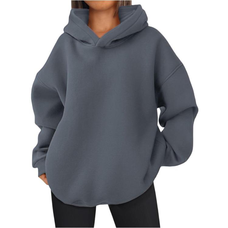 Women's Hoodies & Sweatshirts - Fashionable Women Solid Color Hooded Sweatshirt Long Sleeve Pullover