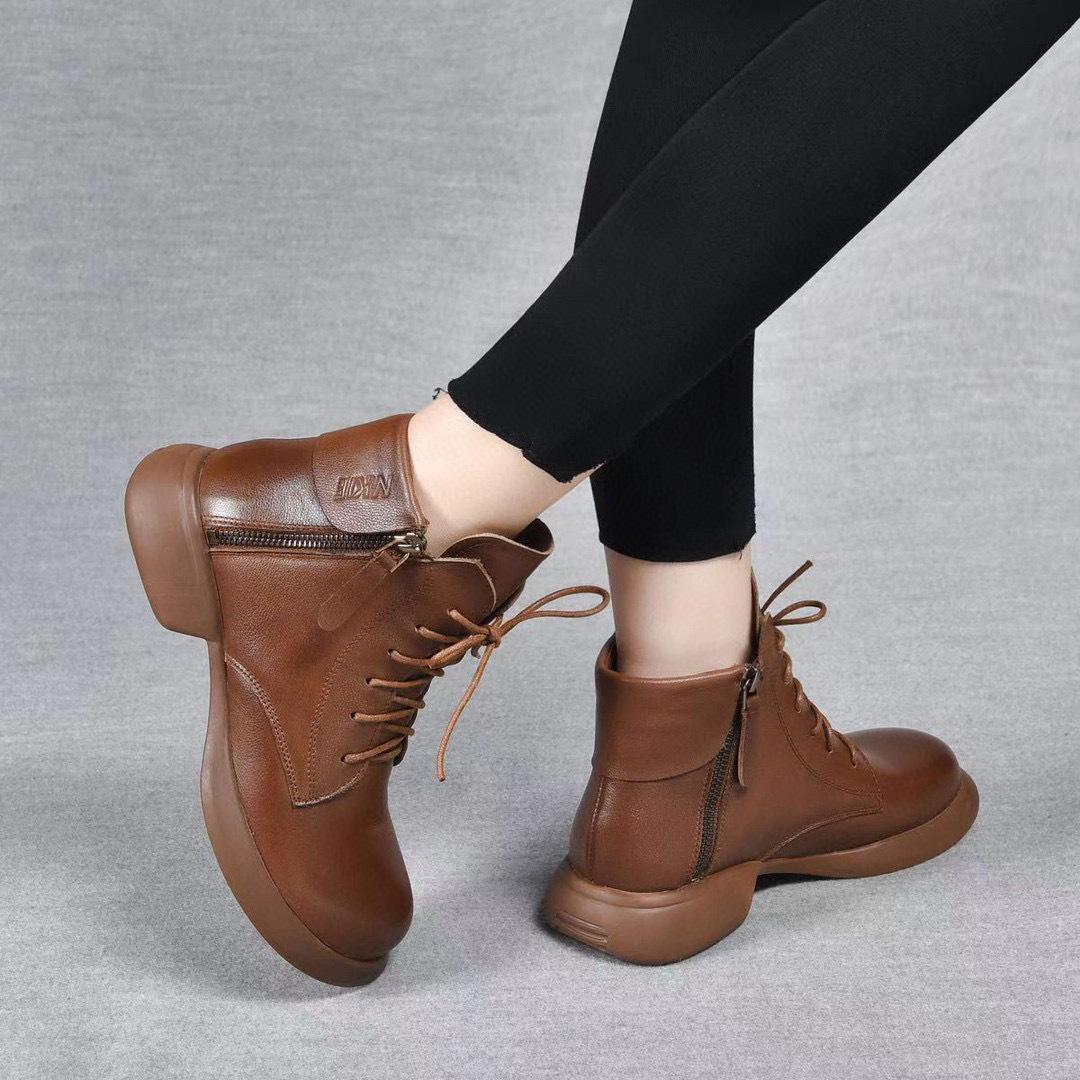 

Женские короткие ботинки осень и зима новые лацкан двойная молния ботинки Мартин первый слой коровьей кожи плоские ботинки женские кожаные ботинки 40