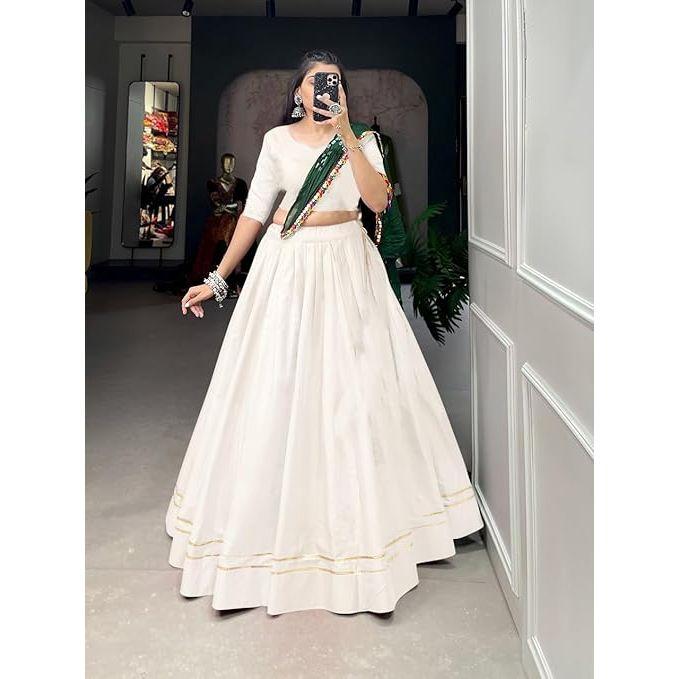 Dámská speciální rayonová bavlněná lehenga s nádechem Gotta Patti Speciální pro Navratri Celá lehenga choli, Nesešitá halenka