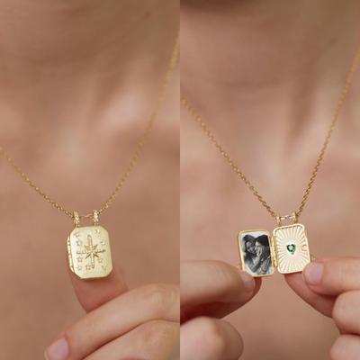 Leichter Luxus Goldkette Quadratisch Tarotkarte Foto Box Halskette Nische Kann geöffnet und geschlossen werden um Fotos hineinzulegen Gedenkstil Persönlichkeit