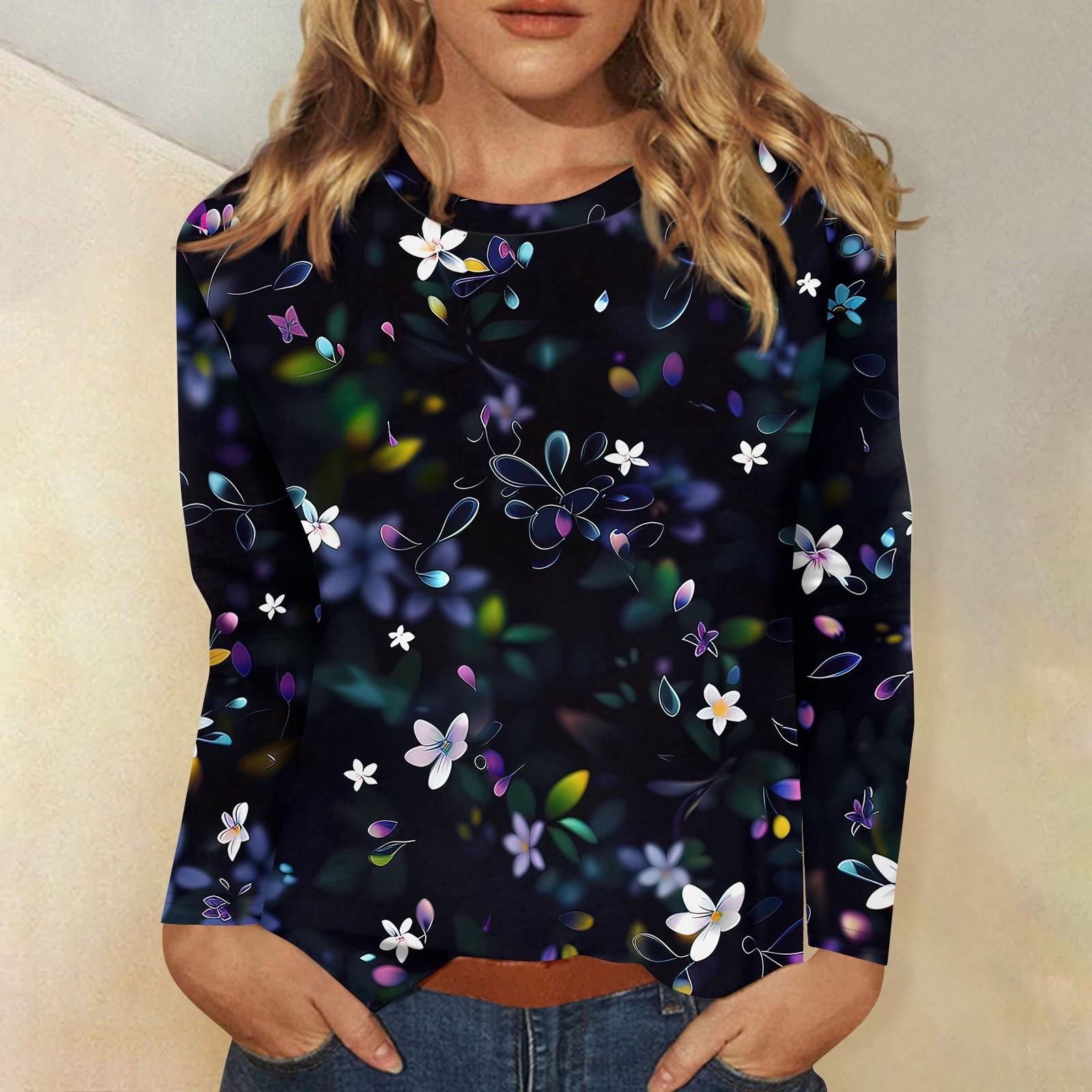 

Женский модный повседневный пуловер с круглым вырезом и длинным рукавом с цветочным принтом XXXL чёрный