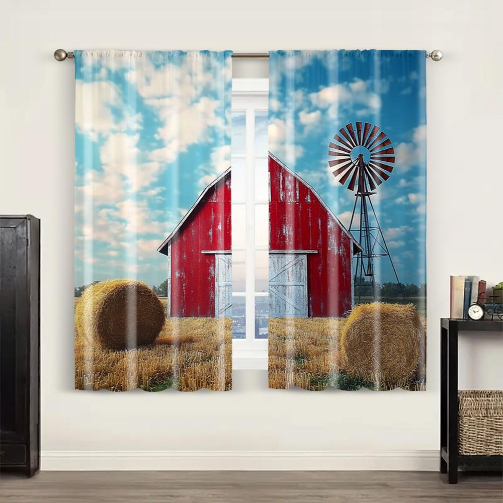 2pc,  Window Drapes Haystack Harvest Farm Farmhouse Country Warehouse Courtyard West Cowboy Wild West Protecting Privacy Holiday