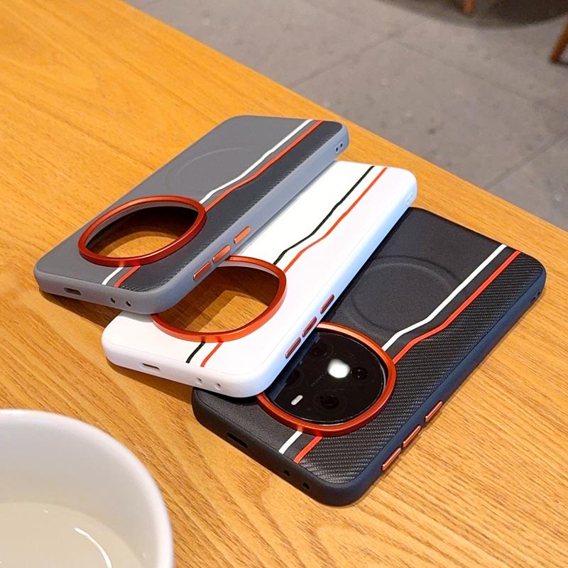 For Honor Magic6 Magic7 Pro Case Magsafe Carbon Fiber Pattern Vegan Leather Contrast Color Soft Silicone TPU Back Cover