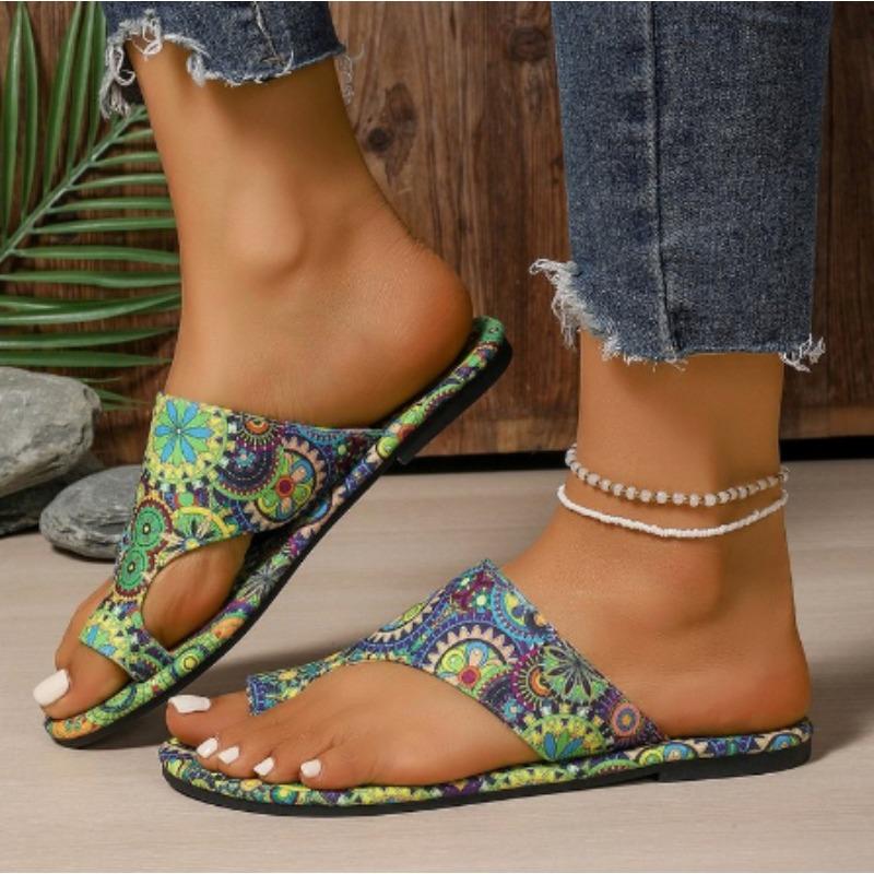 Fashion Summer Women Slippers Bohemian Flower Pattern Sandals Casual Flip Flops Fashion Big Size Slippers Home Slides Women sling shoes