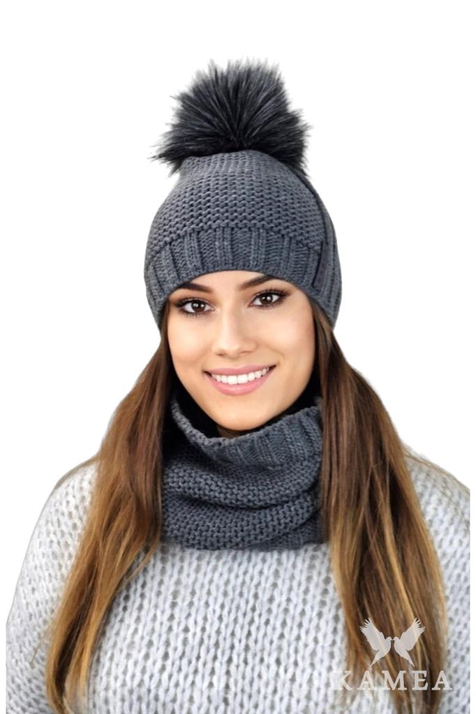 Fiona Winter Set Hat with Snood Graphite Color