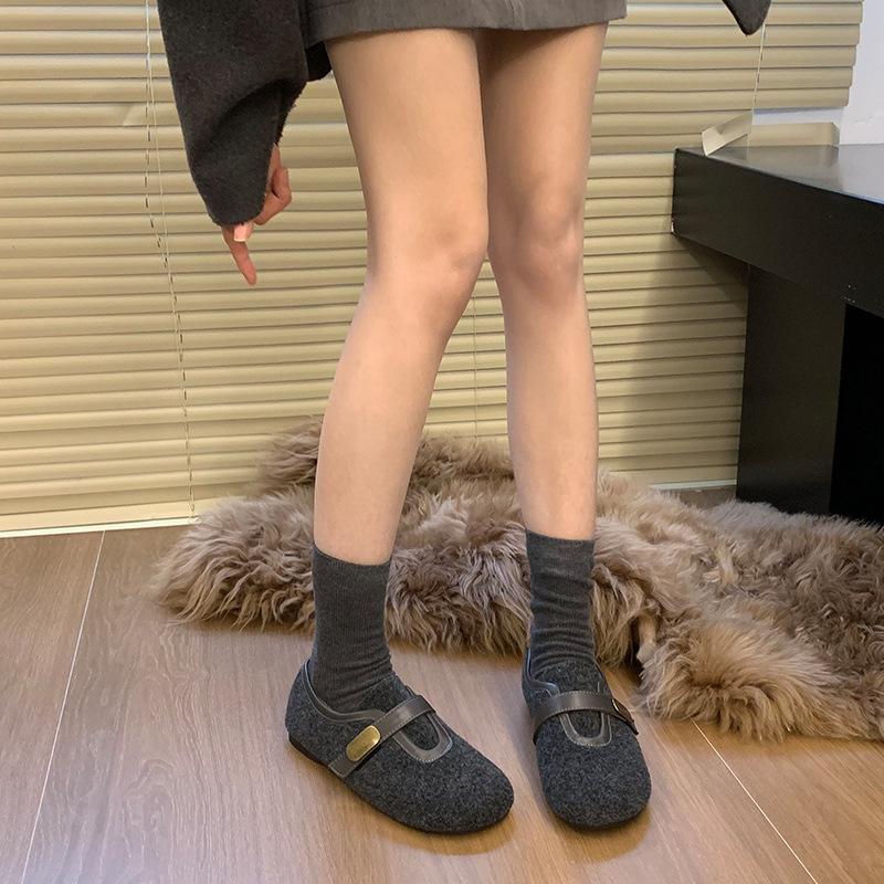 Retro loafers warm velvet single shoes flat beanie shoes Mary Jane women's shoes