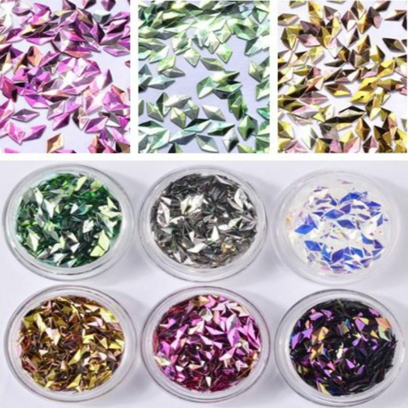 6 Boxes/set Laser Mixed Diamond Nail Glitter Powder Sequins Shinning Colorful 3d DIY