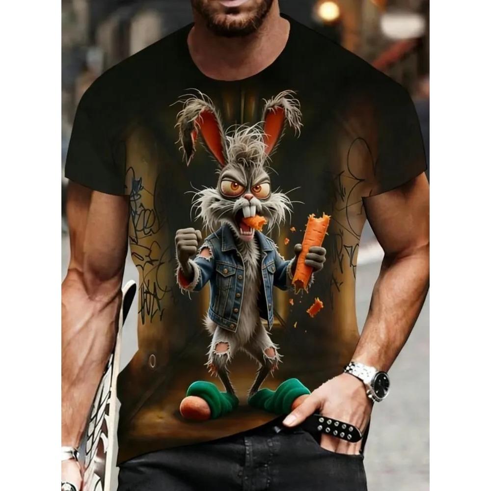 Funny 3D Animal Rabbit Print Men's T-shirt Street Personality Short Sleeve t shirts Fashion Casual Crew Neck Top Summer Clothing
