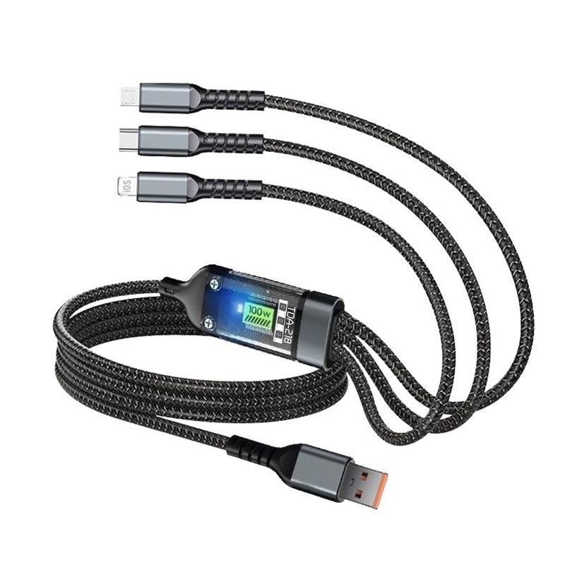 100W Rapid Charge 3-in-1 Transparent Cable for Apple and Huawei