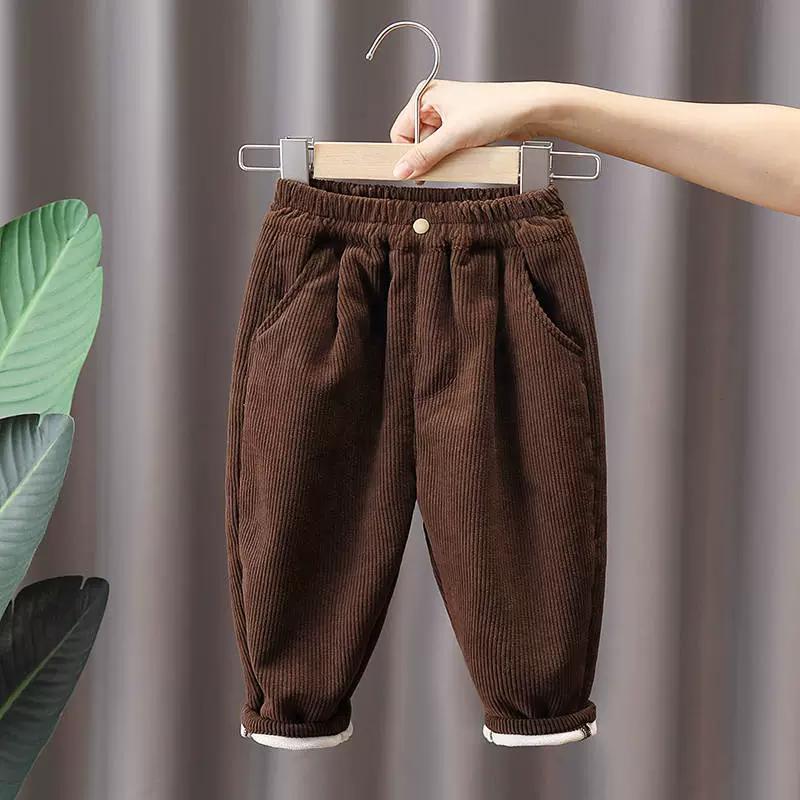 Children's Clothing Baby Warm Fleece Pants Winter Striped Trousers Elastic Cuff Boys Girls Kids Pant