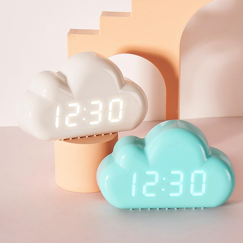 Cloud Shape Led Alarm Clock With Voice Control Night Light For Students And Bedroom Decor