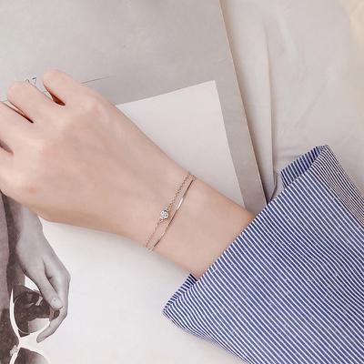 Sterling Silver S925 Silver Bracelet Art Selection Multi-layer Bracelet Simple Small Fresh Cold Wind Sparkling Diamond Double Layer Bestie Accessories