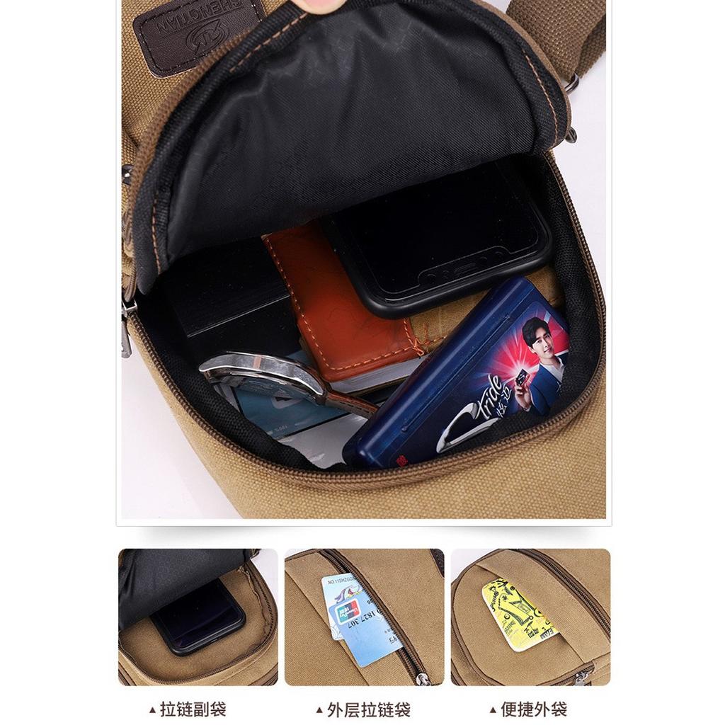 Multi-layer Multi-pocket Large-capacity Convenient Men's Breast Bag, Canvas Wear-resistant Oblique Span Chest Bag