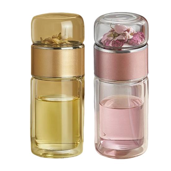 Tea Infuser Glass Tea Infuser Bottle Portable Tea Water Separation Cup for Loose Leaf Tea Double Glazing Tea Brewing Cup for Fruit Green Black Tea