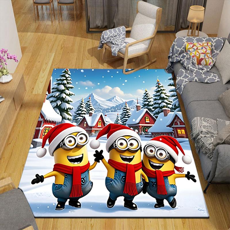 1Pc Merry Christmas Minions Rug Office Carpet Indoor Outdoor Doormat Nonslip Soft And Comfortable Living Room Christmas Halloween Gift D91845
